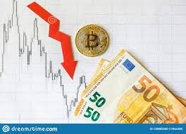 Depreciation Of Virtual Money Bitcoin Red Arrow And On Euro