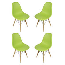 Set Of 4 Dsw Molded Lime Green Plastic Dining Shell Chair With Wood Eiffel Legs Green Dining Chairs Solid Wood Dining Chairs Dining Chairs
