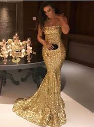 Mermaid Strapless Long Corset Sequin Prom Dress 2018 Gold Evening Dresses For Wedding Prom Dresses Long Mermaid Mermaid Prom Dresses Mermaid Bridesmaid Dresses