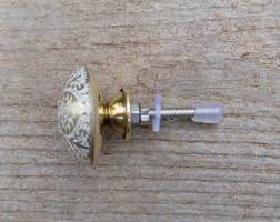 Cabinet Knob Drawer Pull, Vintage Antique Style Dresser Knob, Brass Knob,  Gold & White