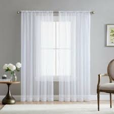 Lace butterfly curtains enhance window. Set Of 2 Sheer Voile Curtains 84 Long White 806718012942 Ebay