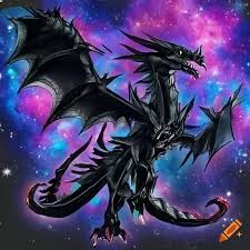 A majestic dark crow-dragon with a galaxy background drawn in yu-gi-oh  style on Craiyon