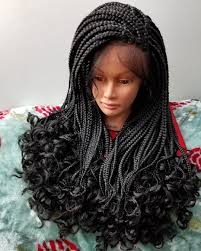 Black Box Braids With Color In The Front Fully Handmade Goddess Box Braids Swiss Lace Front Wig With Curly Tip Ends Color 1b By Colyncbraidedlacewig On Etsy Wigs Lace Front Wigs Box Braids