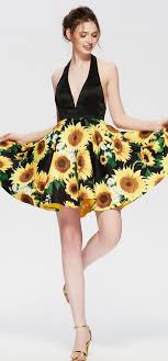 Floral Sunflower Yellow Backless Homecoming Dress Short Prom Dress Backless Homecoming Dresses Homecoming Dresses Short Short Yellow Dress