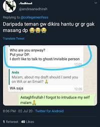Check spelling or type a new query. 9 Chat Kocak Dosen Yang Salah Fokus Dengan Foto Profil Mahasiswanya