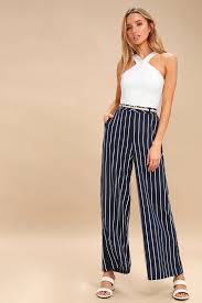 Black And White Striped Pants Outfit Ideas Men Malcolm Navy Blue And White Striped Wide Leg Pants Striped Wide Leg Pants Leg Pants Outfit Wide Leg Pants Outfit Work