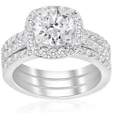 That's why we offer hundreds of beautifully crafted diamond engagement ring options for you to choose from. 14k White Gold 2 3 4 Ct Tdw Cushion Halo Diamond Engagement Clarity Enhanced Trio Wedding Ring Set White H I White H I Overstock 14607088