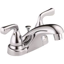 Single hole faucets (11) utility sink faucets (2) vessel faucets (214) vessel faucets, bathroom sink faucet trim kits (1) widespread bathroom sink faucets (441) widespread faucets (4) finish family. Delta Part B2511lf Ppu Eco Delta Foundations 4 In Centerset 2 Handle Bathroom Faucet In Chrome Centerset Faucets Home Depot Pro