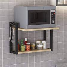 Pantry cabinet with microwave shelf chasingdreams co. Indian Decor 32220 Shelves Kitchen Shelf Microwave Rack Wall Mount Metal Rack Kitchen Supplies Storage Shelf Black Frame Mdf Wood Amazon In Home Kitchen