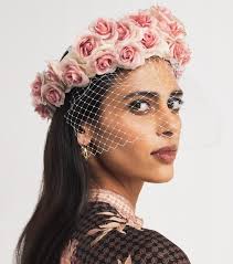 Maison Michel White Constance Rose Veiled Hat Fascinator