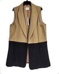 NWT Elle Tan Khaki/Black wool blend sleeveless Open Jacket Coat  women's Size XL | eBay