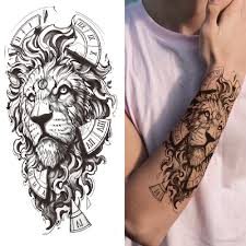 A beautiful watercolor lion tattoo on arm. 3d Lion Flower Temporary Tattoo For Women Men Fake Tiger Forest Wolf Tattoos Sticker Black Tribal Skull Monster Tatoos Forearm Temporary Tattoos Aliexpress