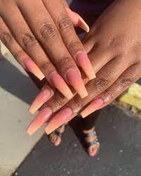 Medium Long Coffin Nails Ombre Coffin Nails Ombre Peach Acrylic Nails Simple Acrylic Nails