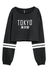 Kisa Sweatshirt Siyah Tokyo Kadin H M Tr Svetsortler Sevimli Kiyafetler Kore Moda Stilleri