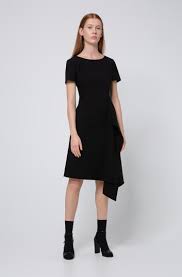 Hugo Short Sleeved Dress With Draped Detail In 2020 Fashion Clothes Women Dresses With Sleeves Black Business Dress