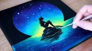 Acrylic Painting Moonlight Mermaid Black Canvas Painting Tutorial For Beginners 90 Youtube What acrylic pouring beginners should not do is use more than one medium in a single paint color, at least not until you i saw a video on youtube and the artist mixed 40% water to 60% glue to make her pouring medium.