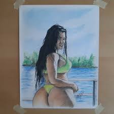 Original 8.5x11 Colored Pencil Drawing Of Adult Film Actress Angelina Castro...  | eBay