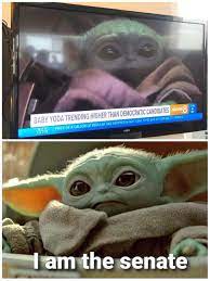 The Child Aka Baby Yoda I Am The Senate The Mandalorian Star Wars Funny Star Wars Memes Star Wars Humor Yoda Funny