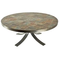 2 layers 5mm thick tempered glass countertop round wrought iron coffee table bmacfashion. Round Coffee Table In Wrought Iron And Stone From The Ardoise Circa 1960 1970 For Sale At 1stdibs