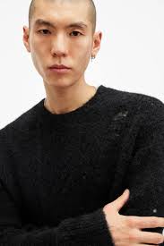 Vlněný svetr AllSaints HADWIN pánský, černá barva, hřejivý, M046KB