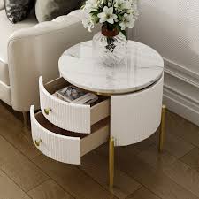 Round night stand with hidden drawer interior designs. Modern Round End Table With Storage Black Faux Marble Side Table Gold Legs Marble Side Tables Marble Top Side Table Table Decor Living Room