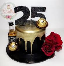 Black And Gold Birthday Cake For Him Simple Drip Cake Black And Gold With A Touch Of Red 25th Birthday Cakes New Birthday Cake Birthday Cake Decorating