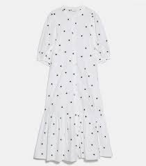 Black And White Spot Midi Dress Zara Zara Embroidered Midi Dress In 2020 Embroidered Midi Dress Midi Dress Spotty Dress