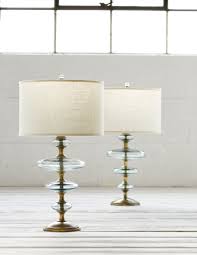 Palecek Calypso Glass Table Lamp Hand Blown Recycled Glass Discs Layered On A Key Gold Metal Base Topped With A Cream Burlap Table Lamp Lamp Glass Table Lamp