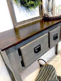 This Console Table Has Been Completely Transformed The Top Was Stained Using A Blend Of General Fi Gray Stained Wood Repainting Furniture Painted Side Tables