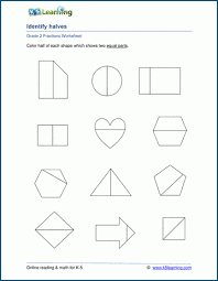 Fractions across the junior grades > equivalent fractions: Fraction Worksheets Equal Parts Halves Thirds K5 Learning