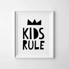 {chair here and ottoman you can find the black and white plaid pillows here or similar smaller ones here and similar red. Kids Rule Nursery Printable Digital Print Wall Art Etsy In 2021 Art Wall Kids Playroom Wall Art Printable Wall Art Quotes