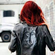 Red Head Black Jacket And A Wolf Leather Jacket Red Jacket Leather Jackets