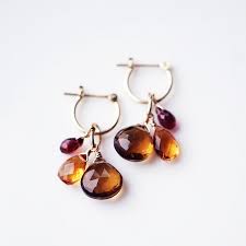 k10シトリン2種とガーネットの小フープピアス madeleine ピアス フープピアス ジュエリーアクセサリー