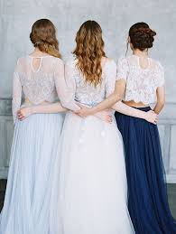 White Lace Crop Tops And A Light Blue And Navy Maxis For Bridesmaids Bridesmaid Separates Bridesmaid Skirts Bridesmaid Dresses Boho