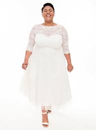 Ivory Lace Tea Length Wedding Dress White Lace Midi Dress Wedding Dresses Plus Size Plus Size Wedding Gowns