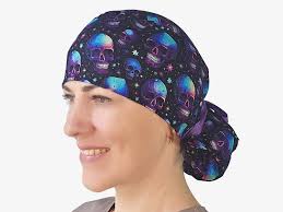 Skull Scrub Cap, Ponytail Surgical Cap for Women, Skull Scrub Hats With  Buttons