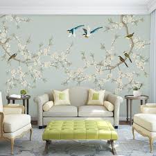 Oriental Plum Blossom Magnolia Birds Wallpaper Wall Murals Etsy Wall Wallpaper Flower Wall Decals Flower Wall Stickers