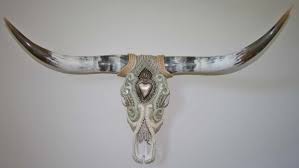 Cow Skull Wall Art Longhorn Decorative Cow Skull Mosaic Art Sacred Heart Sage Cream Beaded Charity Skull Wall Art Cow Skull Art Cow Skull