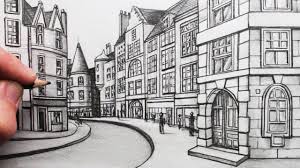 How To Draw Buildings In Perspective A Street In Edinburgh Youtube Perspective Drawing Architecture Perspective Art City Drawing