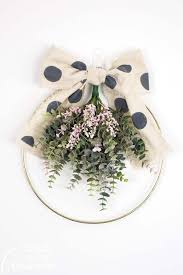 Cut a length of plum ribbon and tie to the gold hoop, just left of the leaves in the asymmetric style and in the center of the leaves in. Diy Spring Hoop Wreath Crafts By Amanda The Blog