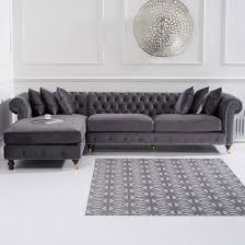 Nesta Chesterfield Left Corner Sofa In Grey Velvet Furniture In Fashion Chesterfield Sofa Living Room Corner Sofa Design Corner Sofa Living Room
