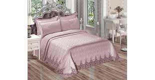 fransiz dantelli ceyiz yatak ortusu seti 16209 01 pudra 16209 01 sefamerve