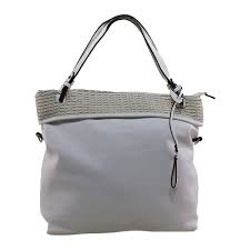 Cartera ecocuero franja tejida para mujer blanco MAILEA