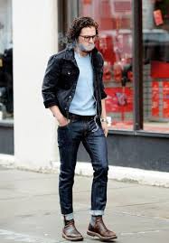 Denim jacket with white sneakers and black jeans. Lanvin Commando Sole Chelsea Boots 795 Farfetch Com Lookastic
