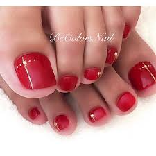Small white dots on solid colors like, red, pink, green, dark blue and black also look very beautiful. Red Gold Toe Nail Art Toe Nails Gold Toe Nails Pedicure Nail Art