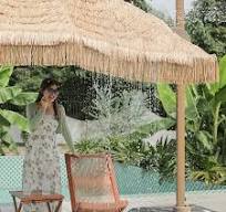Beach Patio Poolside Tropical Sunshade Thatched Umbrella Rust-Resistant  Cantilever Outdoor Lounge Area Side Pole Umbrella