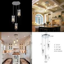 3 Light Glass Crystal Pendant Light Modern Kitchen Island Lighting Round Base