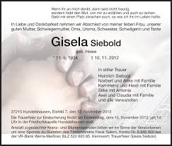 In unserer vr bank südthüringen eg geschäftsstelle eisfeld freuen wir uns über ihren besuch. Traueranzeigen Von Gisela Siebold Trauer Hna De