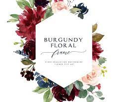Watercolor Flower Frame Clipart Burgundy Floral Small Etsy Flower Frame Flower Frame Png Watercolor Flowers