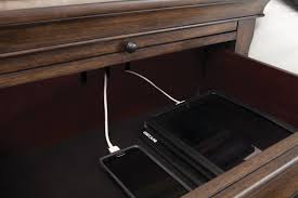 This mark is where the front of the drawer slides marked cl (cabinet left) and cr (cabinet right) should be lined up. 2 Drawer Nightstand With Pull Out Tray Burnished Oak Coast